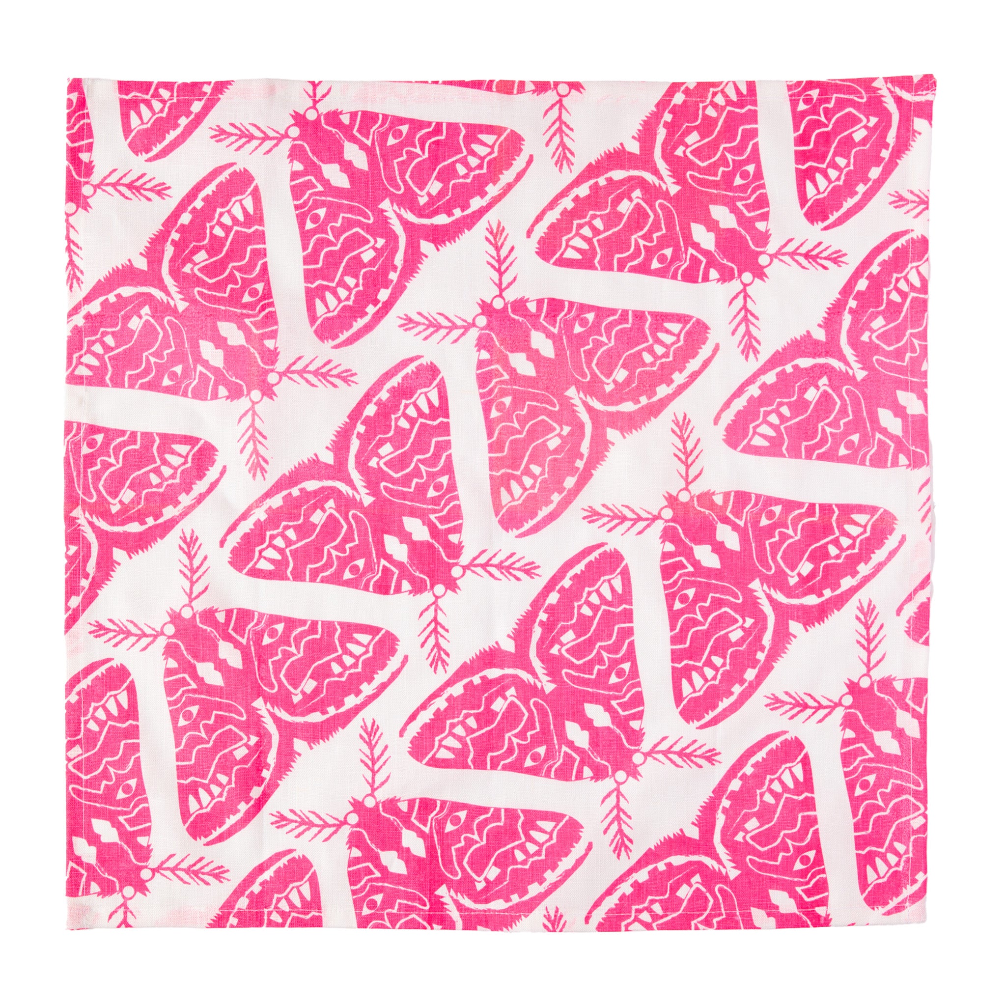 A Pair of Moths Linen Napkins in Neon Pink