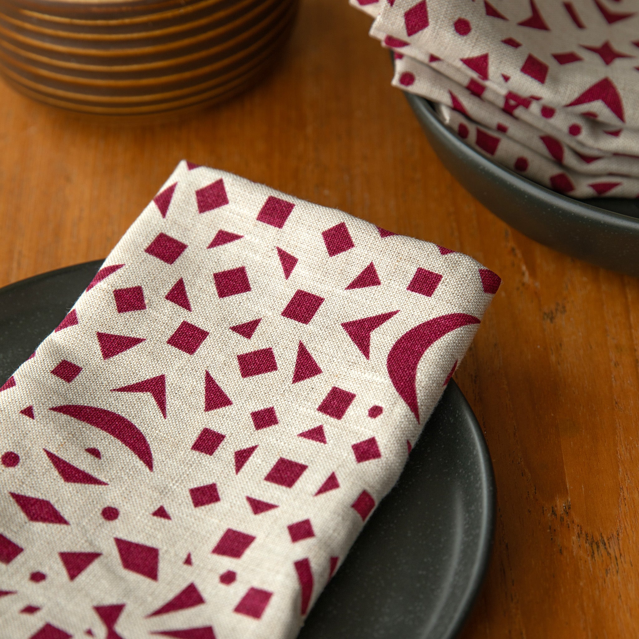 Snowflakes Screen Printed 100% Linen Napkins in Carmine Red