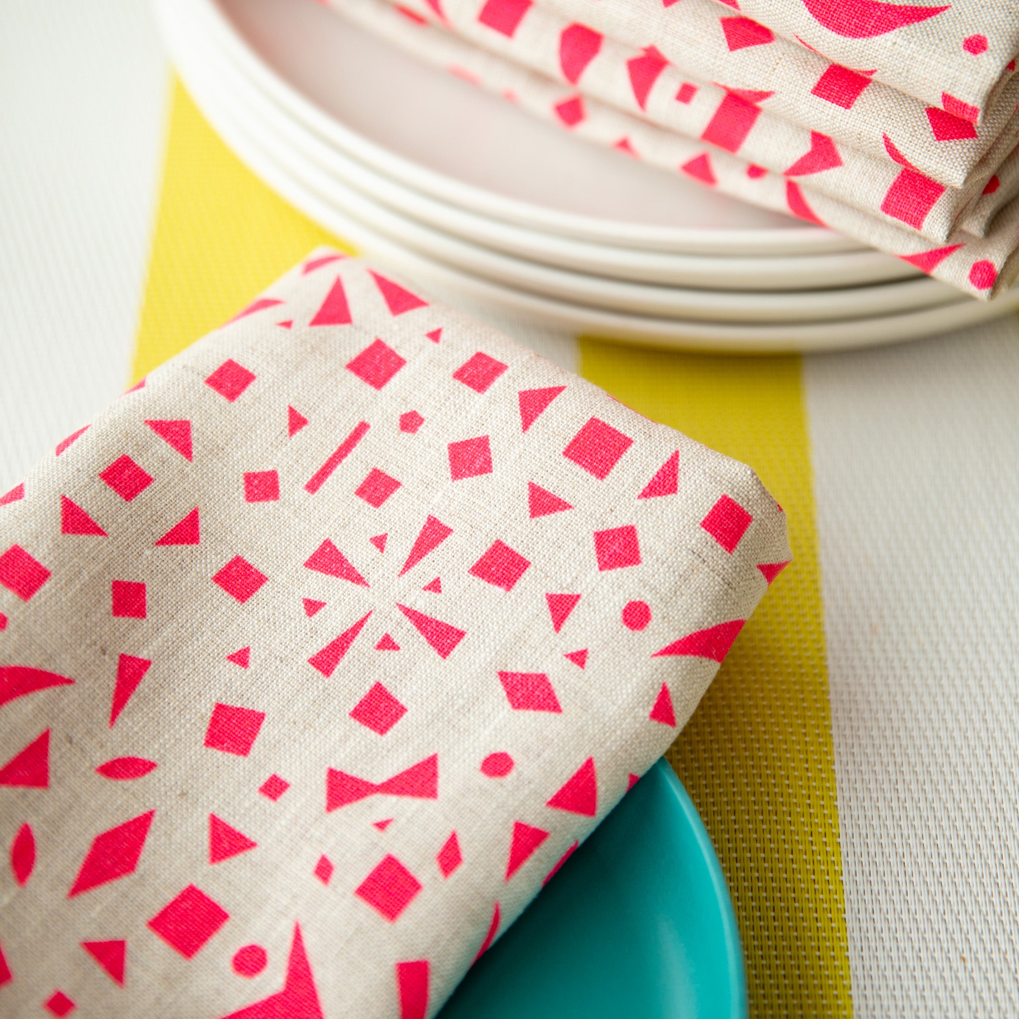 Neon Pink Snowflakes All-Linen Napkins