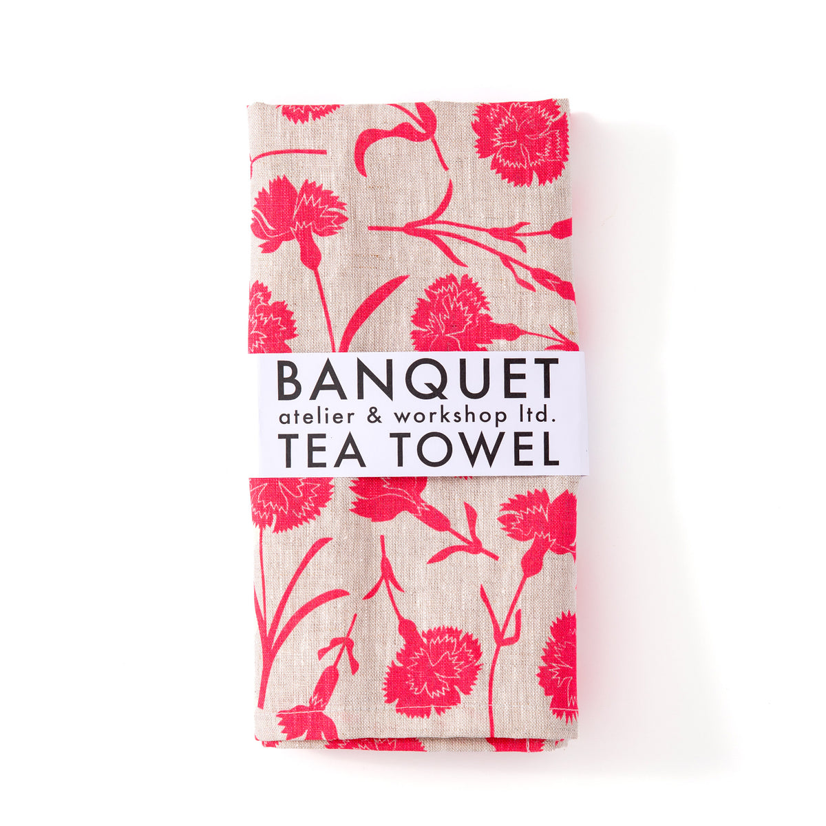 Neon Pink Carnations Tea Towel