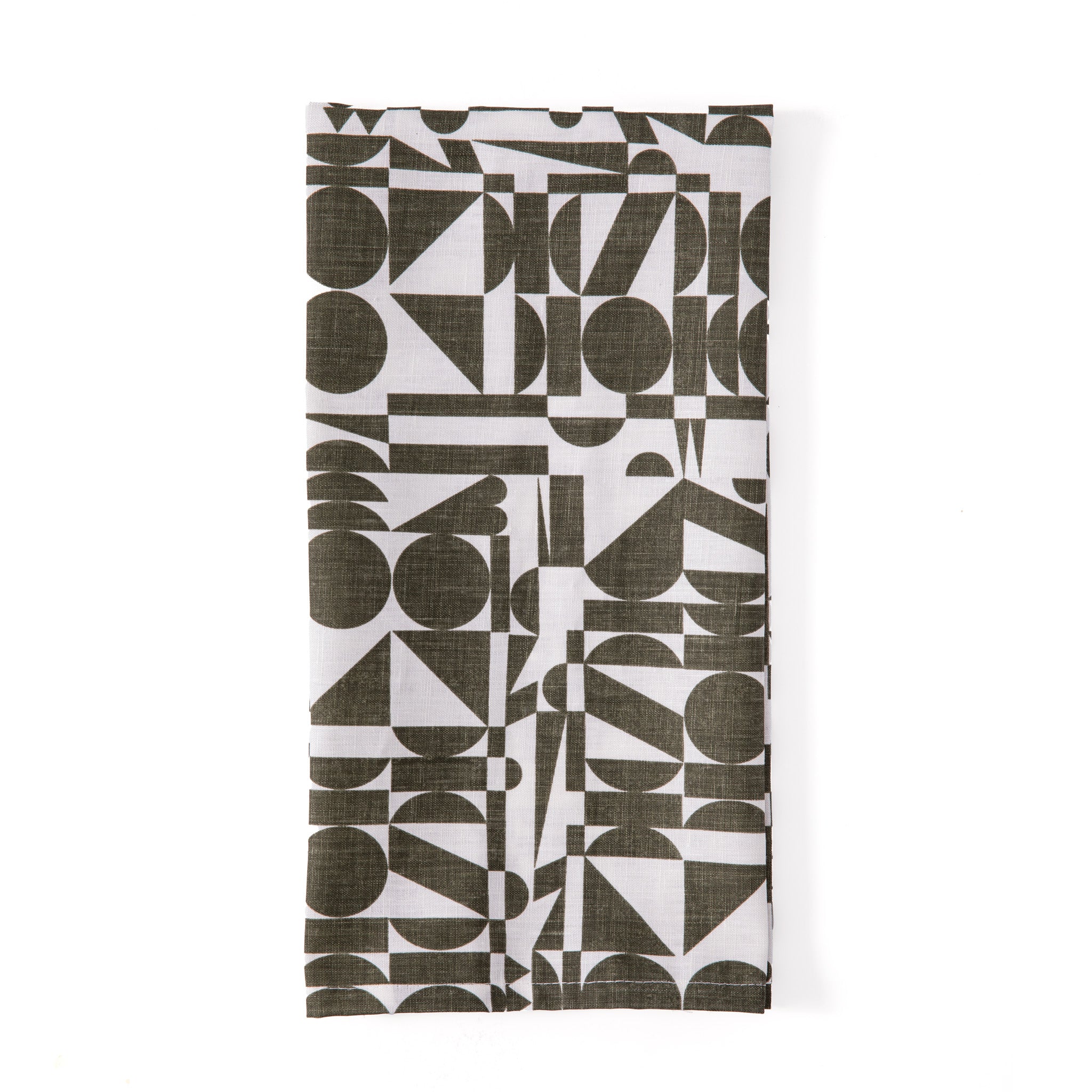 Khaki on White Geometrics All-Linen Tea Towel
