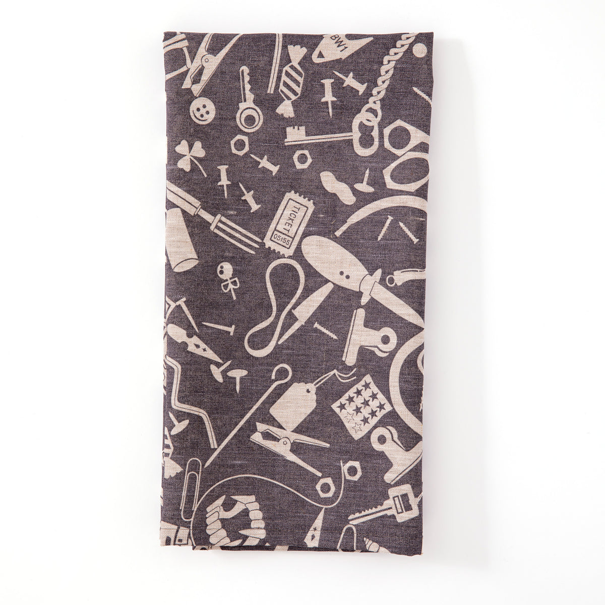 Charcoal "Junk Drawer" Screenprinted Tea Towel