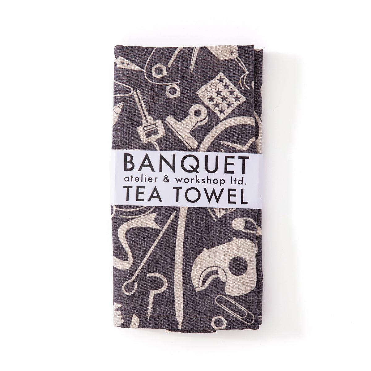 Charcoal "Junk Drawer" Screenprinted Tea Towel