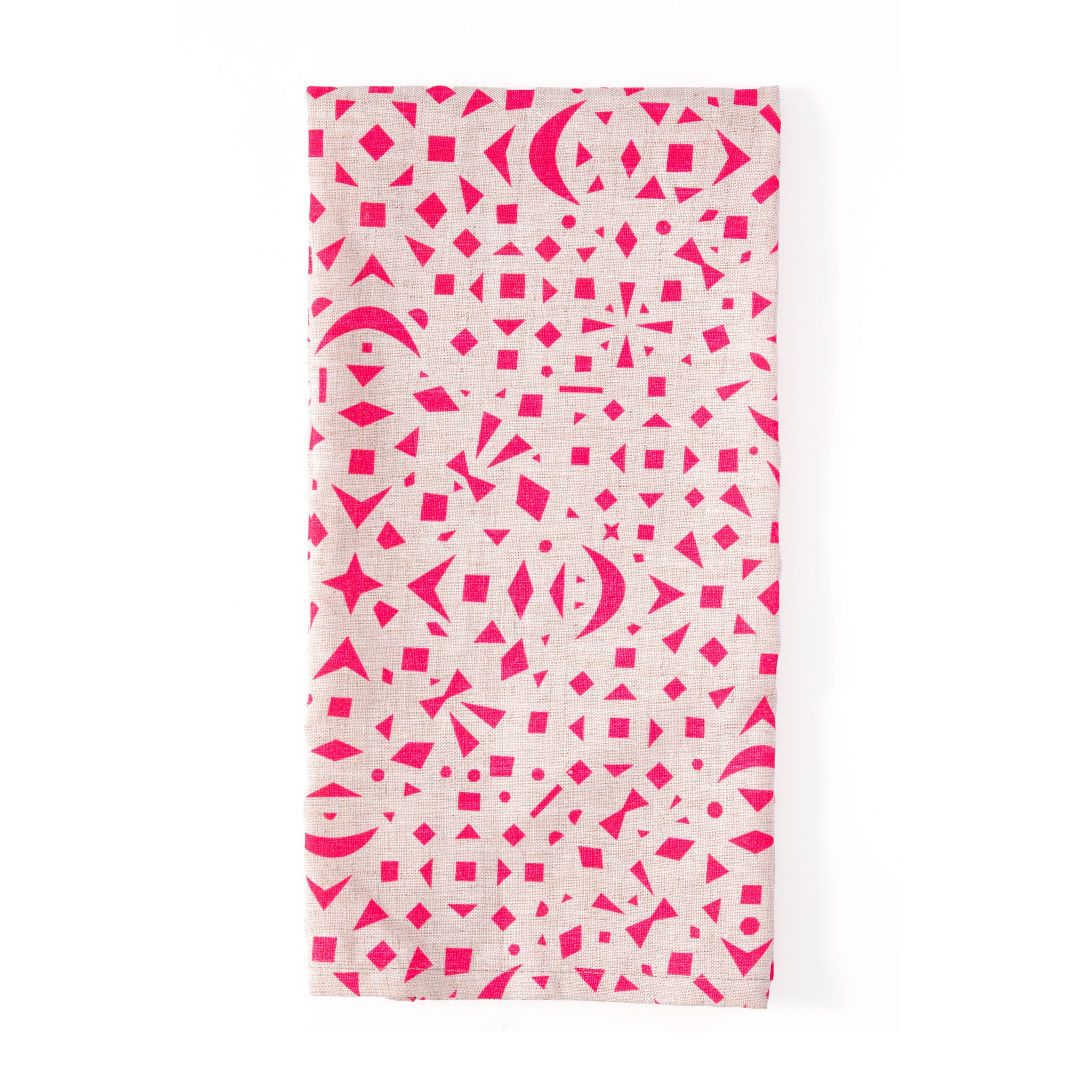 Neon Pink Snowflakes 100% Linen Tea Towel