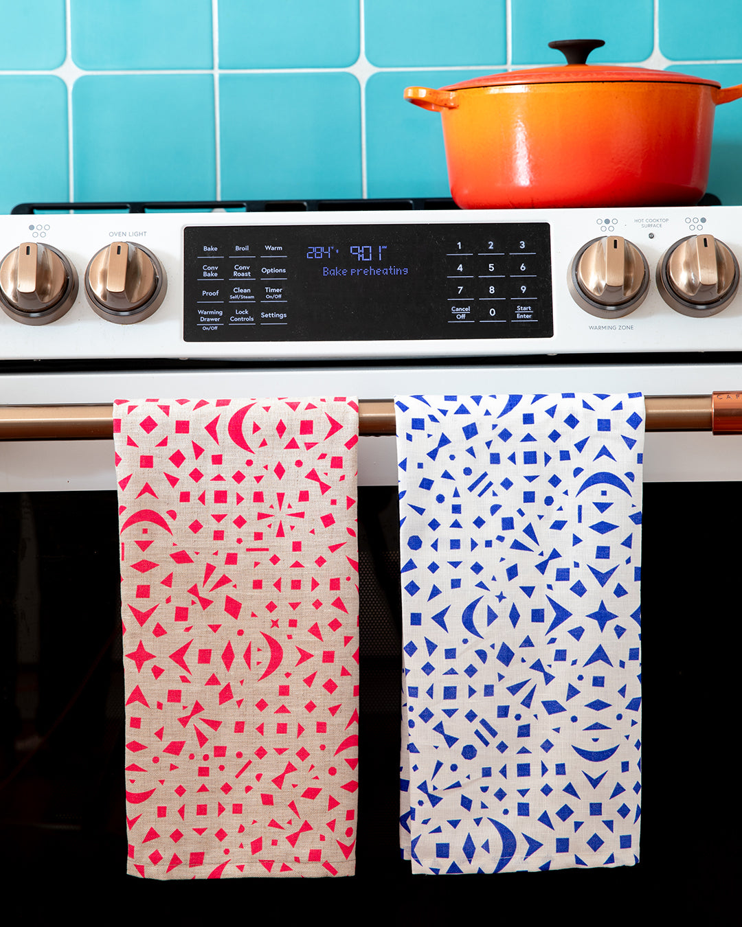 Cobalt Blue Snowflakes Linen Tea Towel