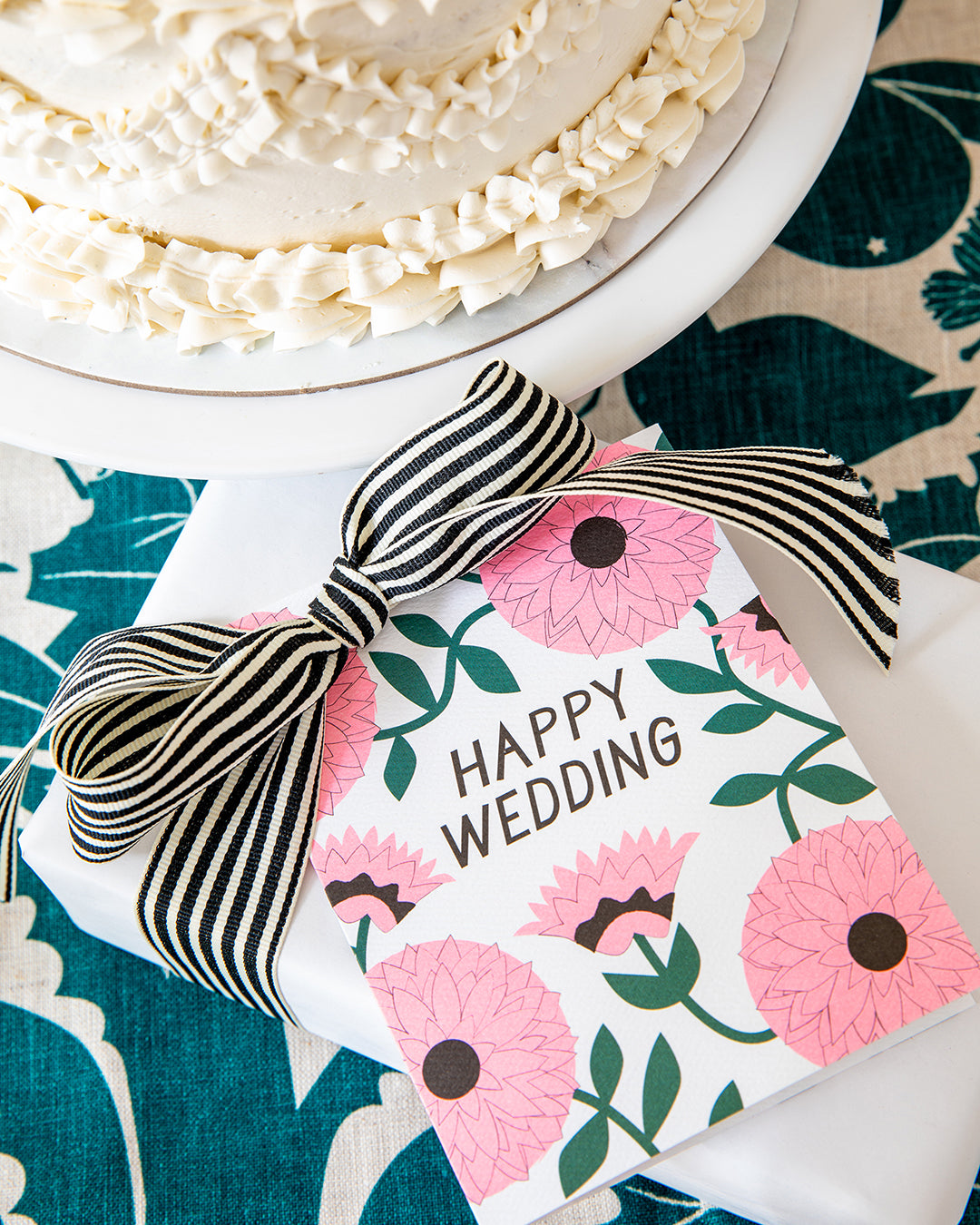 Pink Zinnia Wedding Card