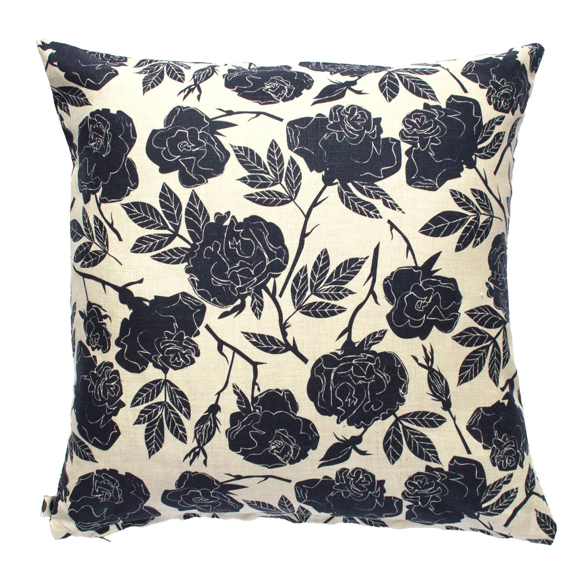 The Darkest Navy on Natural Wild Roses 100% Linen Pillow Cover