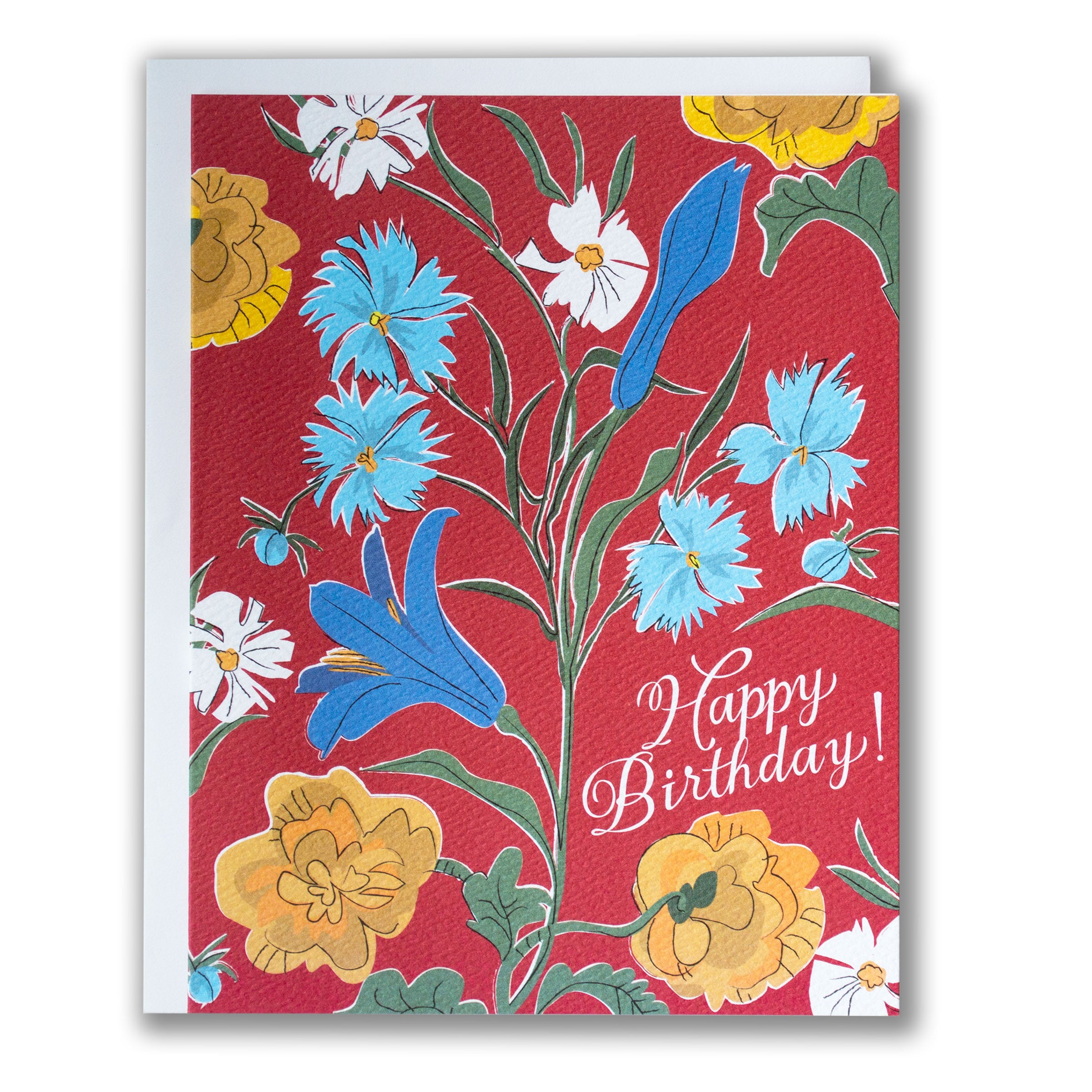 Red Vintage Floral Birthday Card