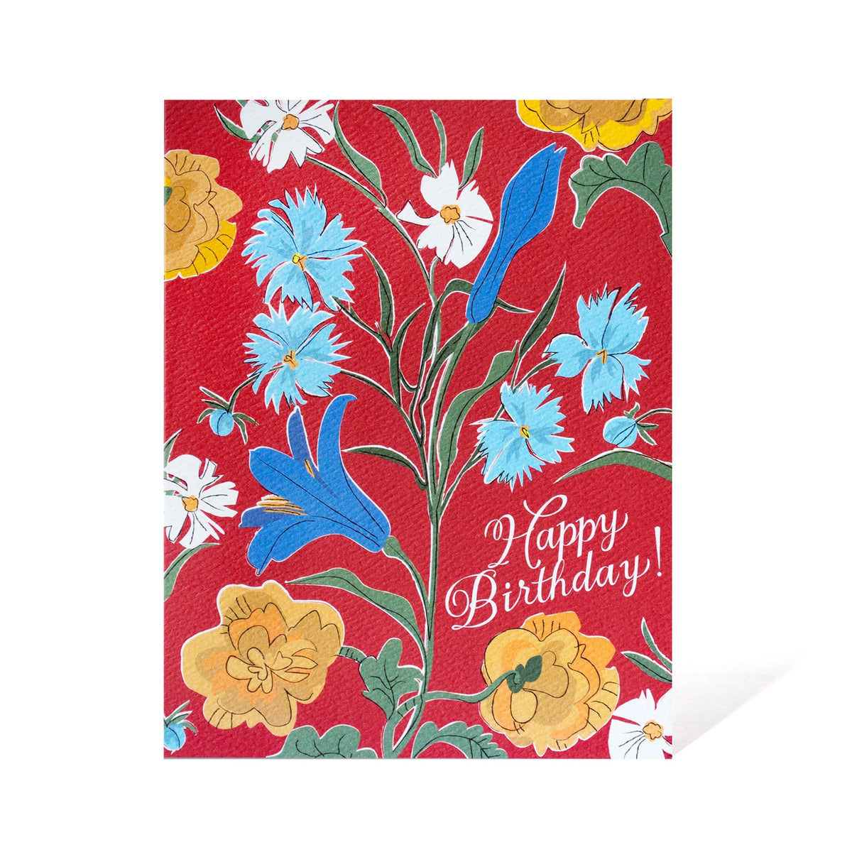 Red Vintage Floral Birthday Card