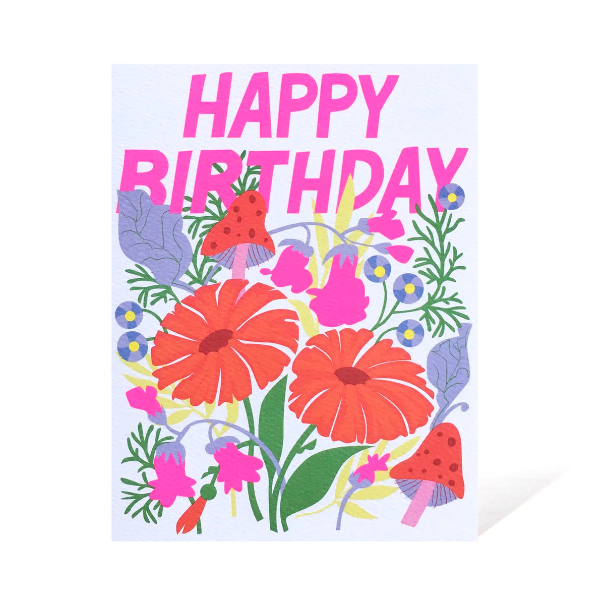Happy Birthday Note Card with Mushrooms and Florals