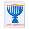 Happy Hanukkah card with bright blue menorah 