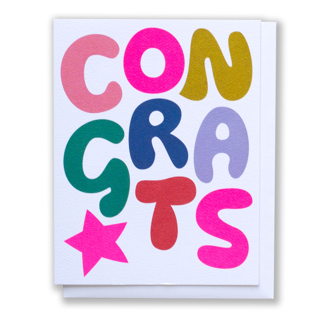 Congrats bright letters fill the white background note cards rainbow 