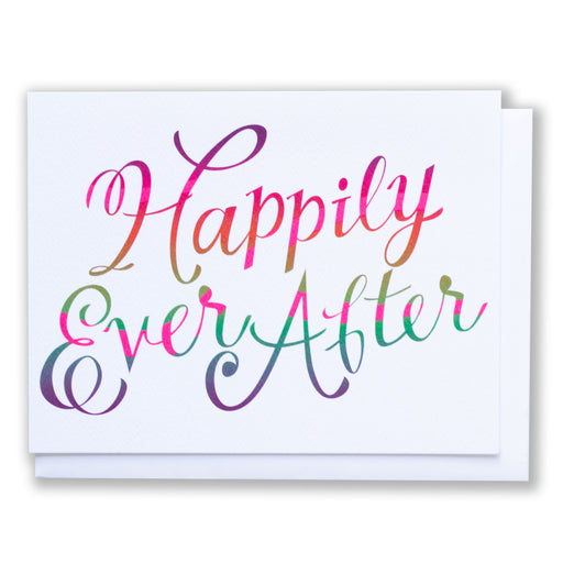 Wedding Card with script font Happily Ever After in Rainbow Ombre #diversity #inclusive