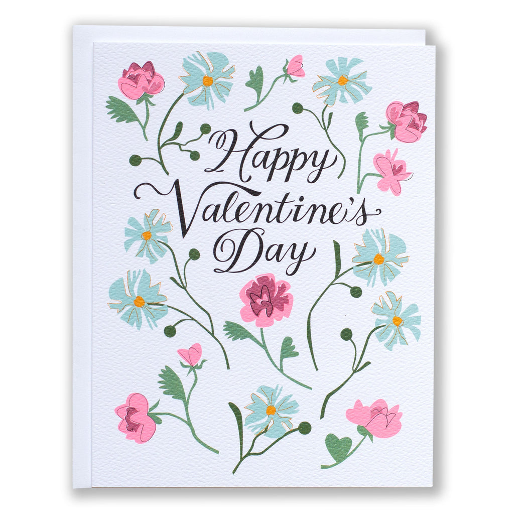 traditional but not quite flowers and a Happy Valentines Day greeting on a classic A2 card