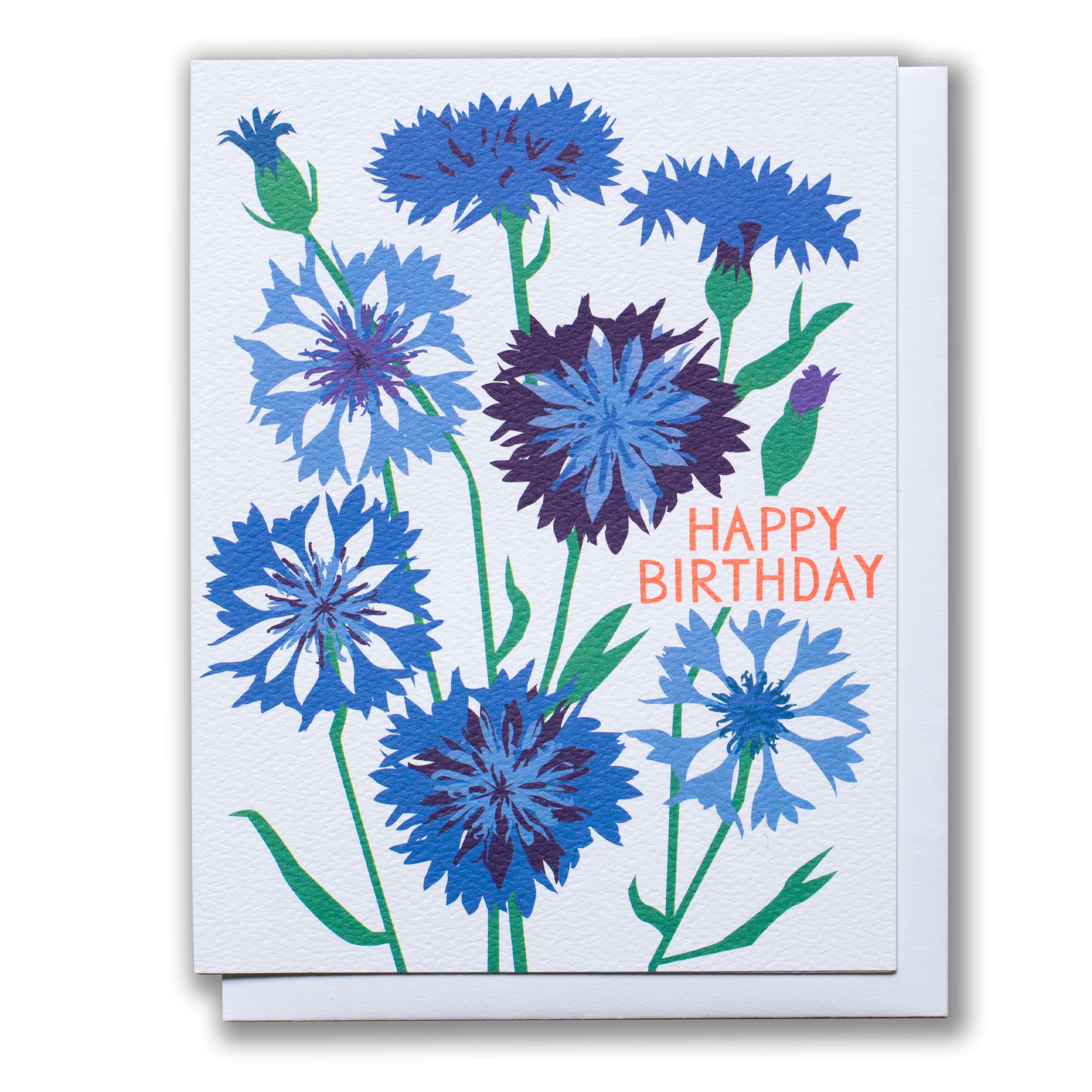 birthday card with blue bachelor's buttons flowers