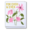 loose stems of pink clematis on a card that reads for ever and ever