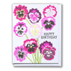 sweet pansy-flower-faces in purples and pinks on a birthday card