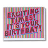 Note Card reads Exciting Times! It's your Birthday! on a pastel striped background