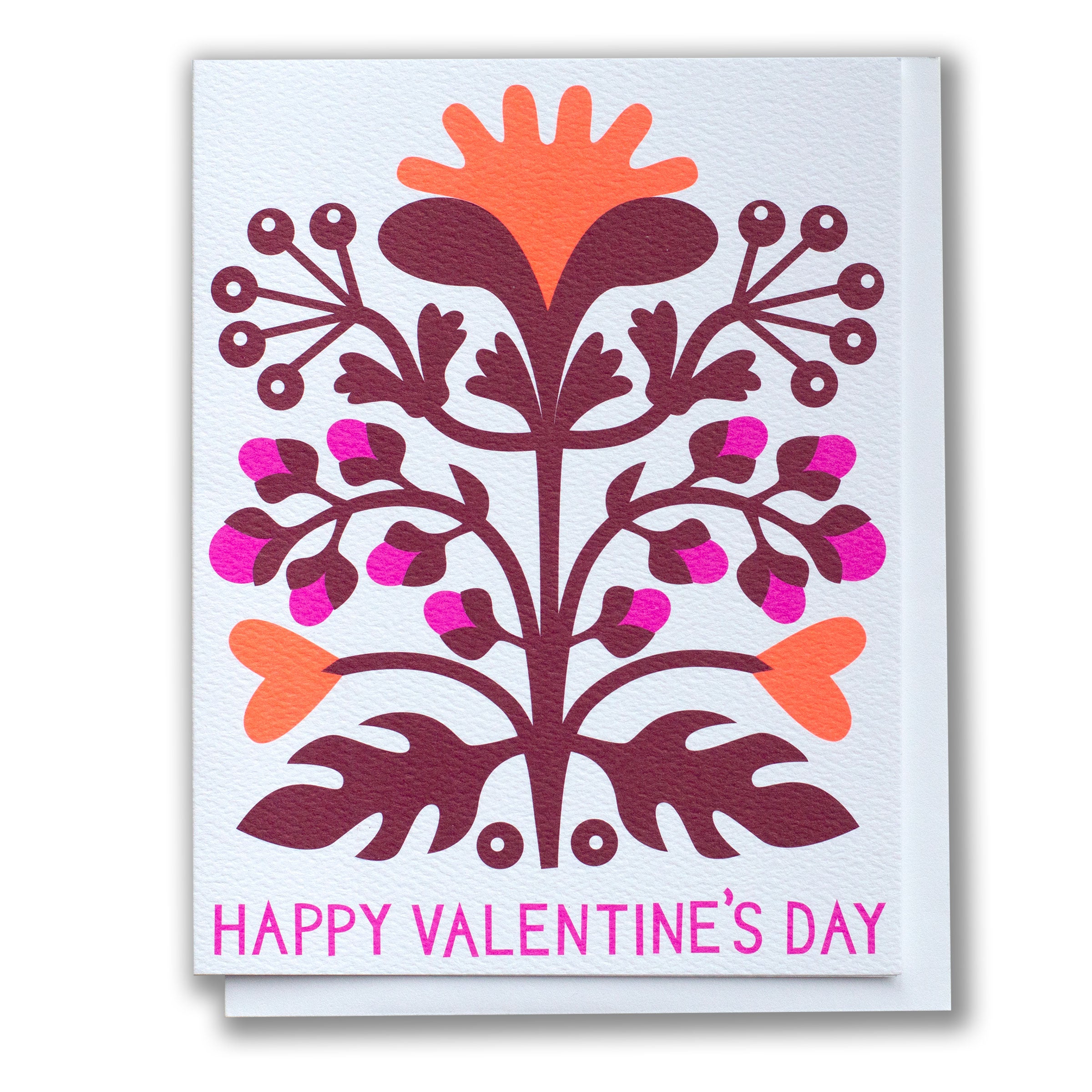 Valentine's Day card with floral design and 'Happy Valentine's Day' text on a white background