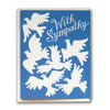 Greeting card with white doves and 'With Sympathy' text on a blue background