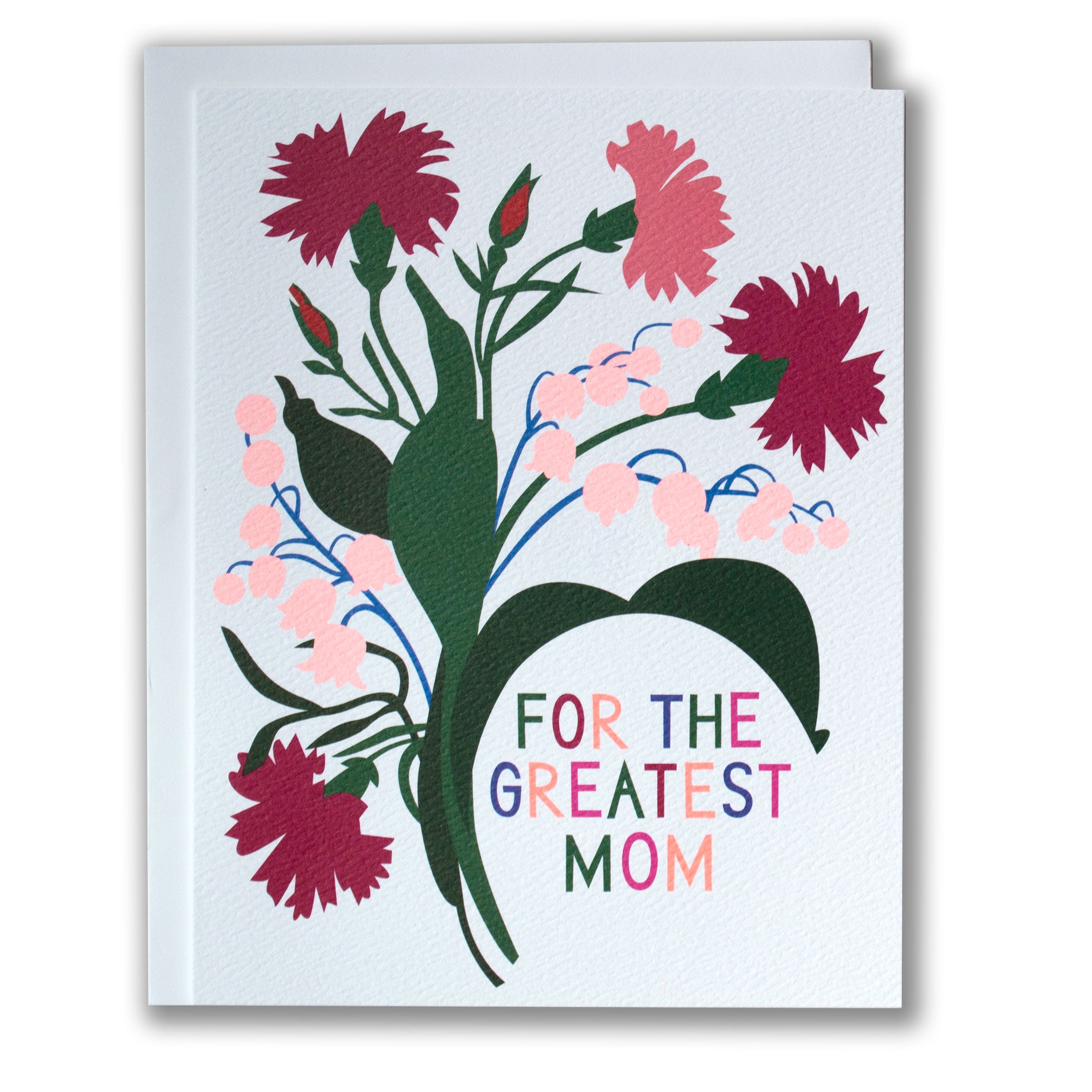 Greeting card with floral design and 'For the Greatest Mom' text on a white background
