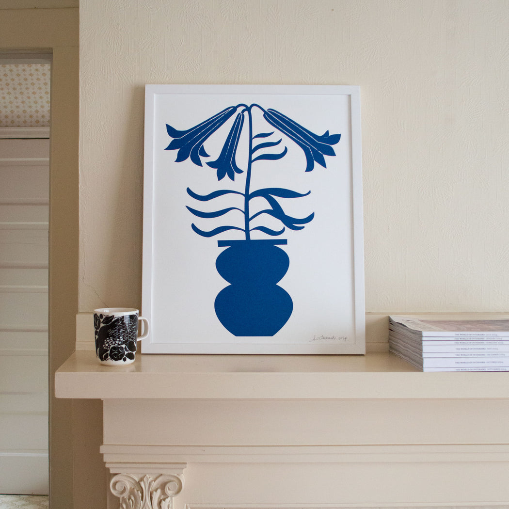 Deep Blue Lillium Vase Screenprint