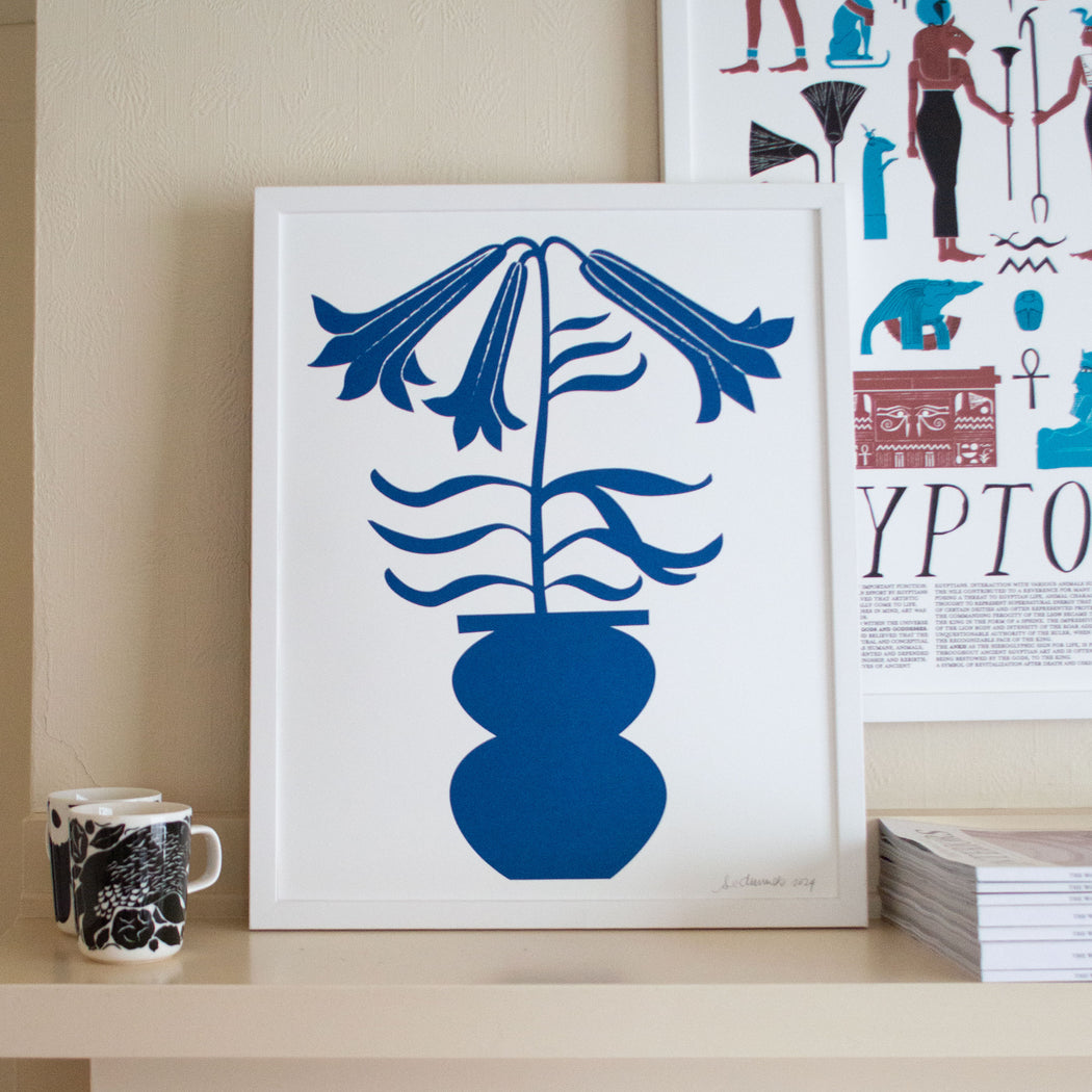 Deep Blue Lillium Vase Screenprint