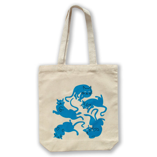 Canvas tote bag printed with turquoise blue cats