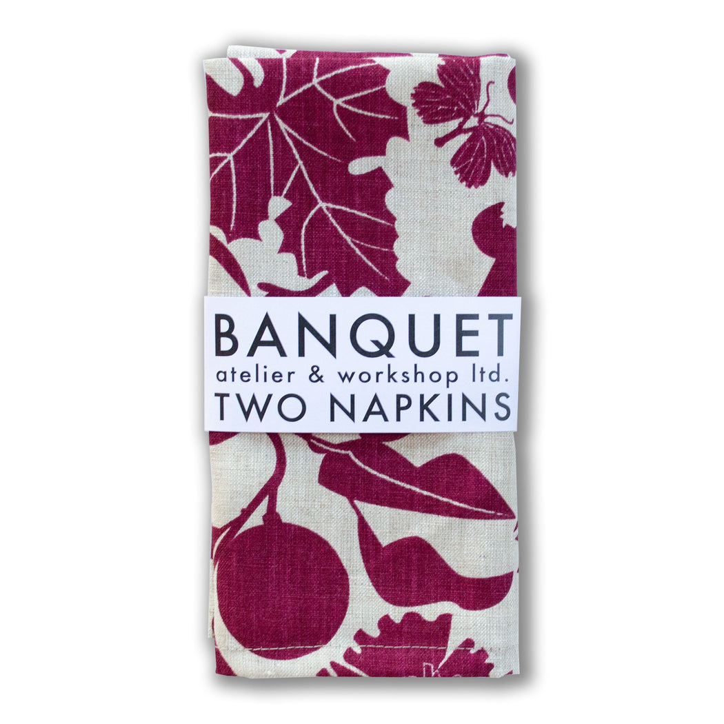 burgundy and natural linen napkins