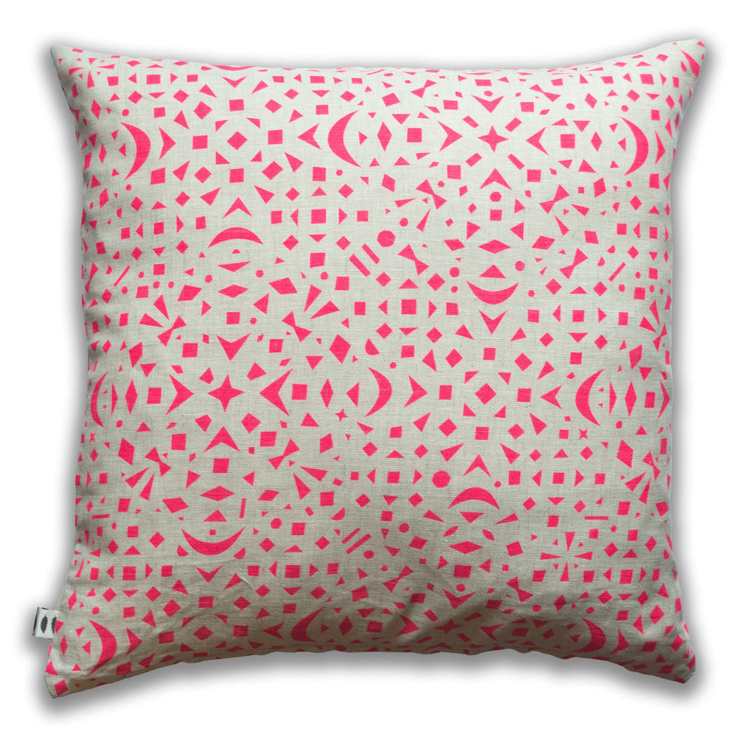 Neon Pink Snowflakes 100% Linen Pillow Cover