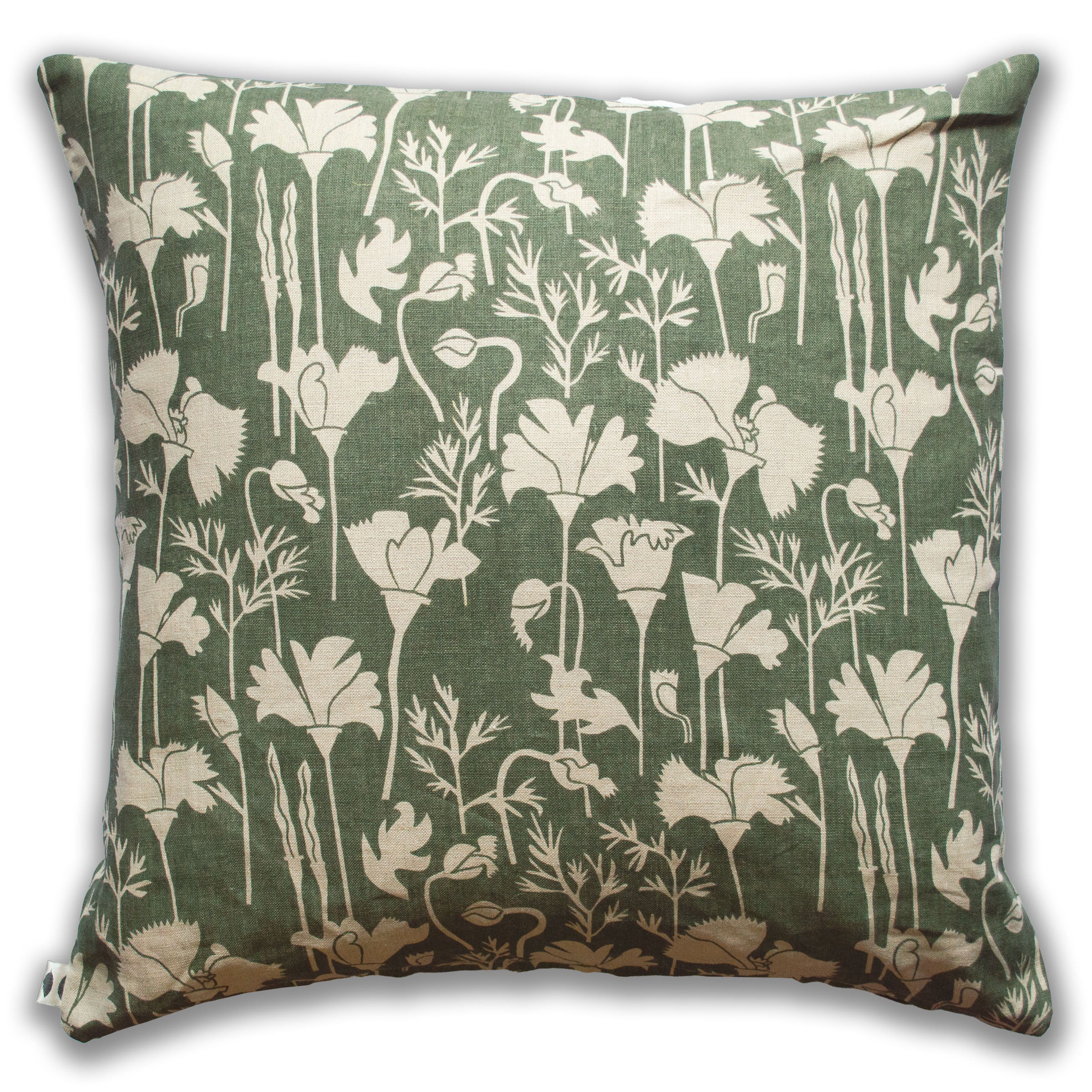 Khaki California Poppies 100% Linen Pillow Cover
