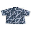 Moth pattern button down short crop top balck grey 