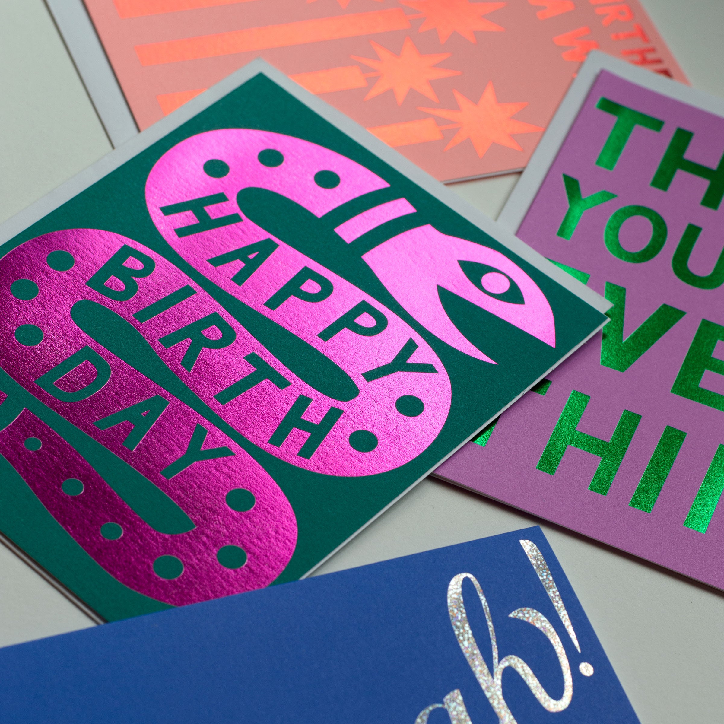 Pink Foil Happy Birthday Snake Note Card