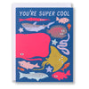 Note Card with multiple drawings of fish including Whale, Eel, Starfish and Manta Ray in bright colours including neon pink and lavender and light pink