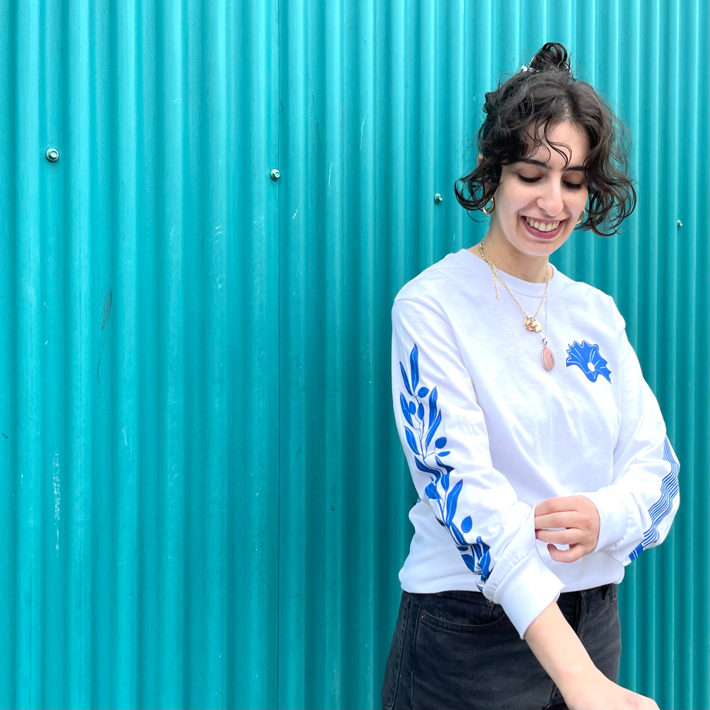 Blue and White The Greeks Long Sleeved Skate Shirt