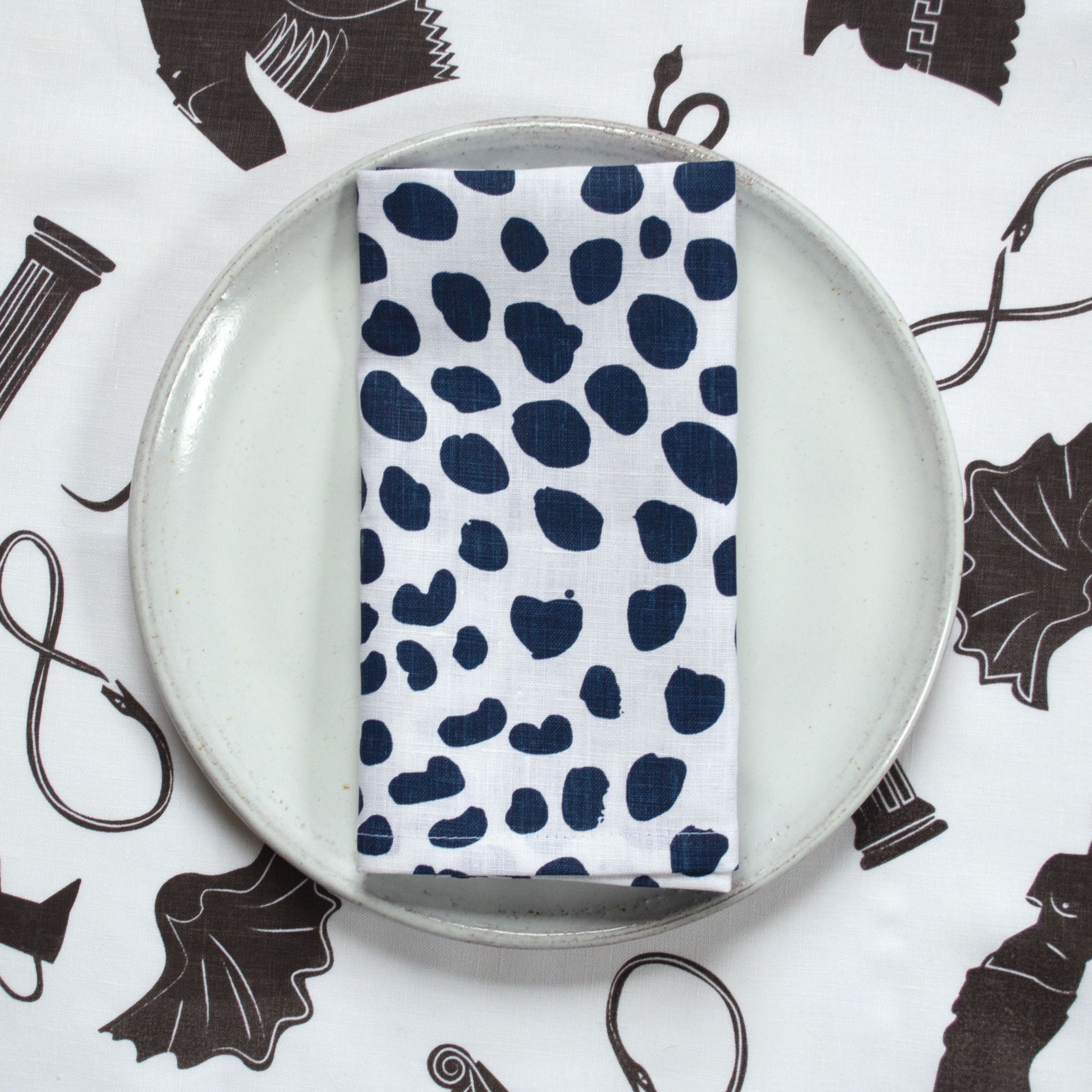Navy Dots Linen  Napkins