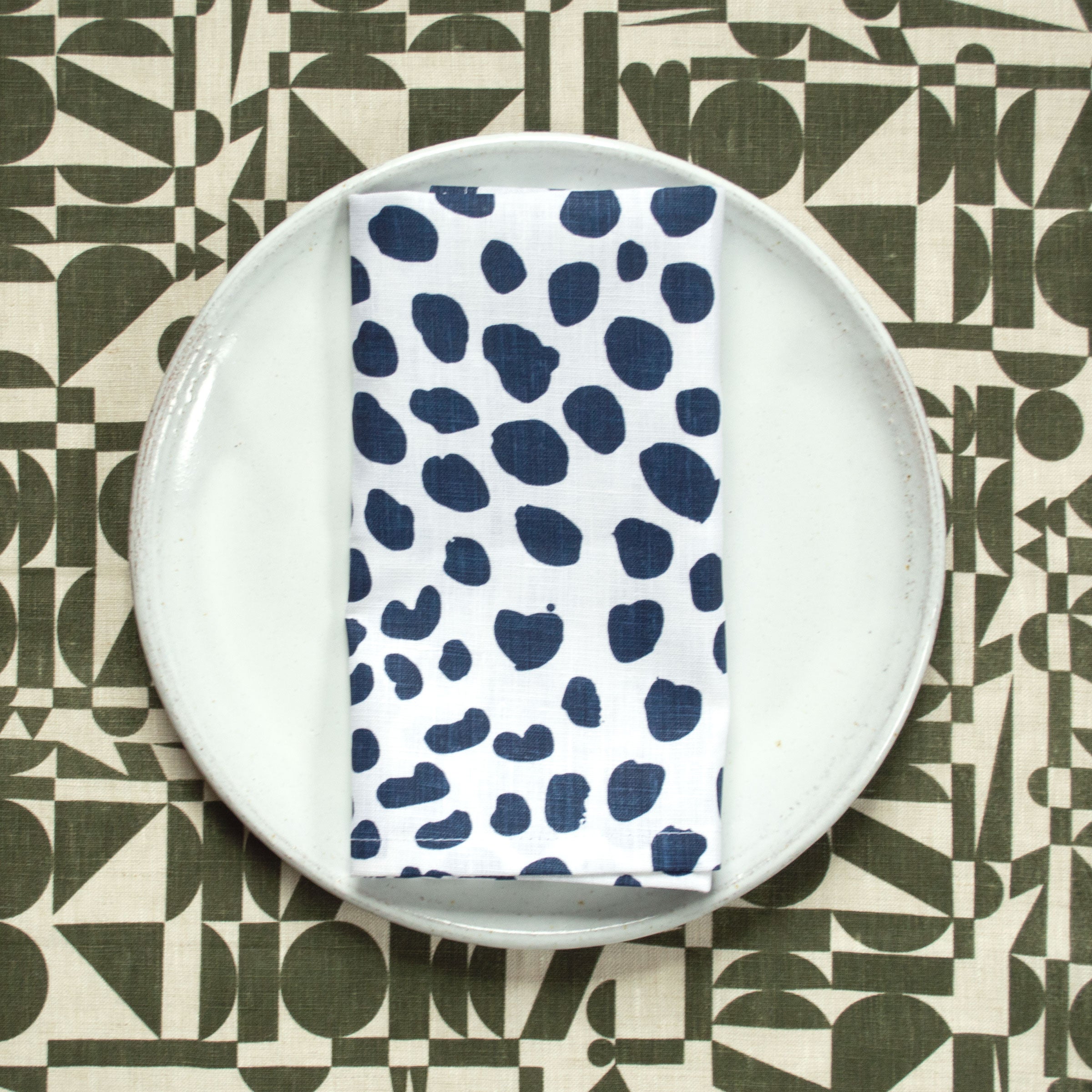 Navy Dots Linen  Napkins