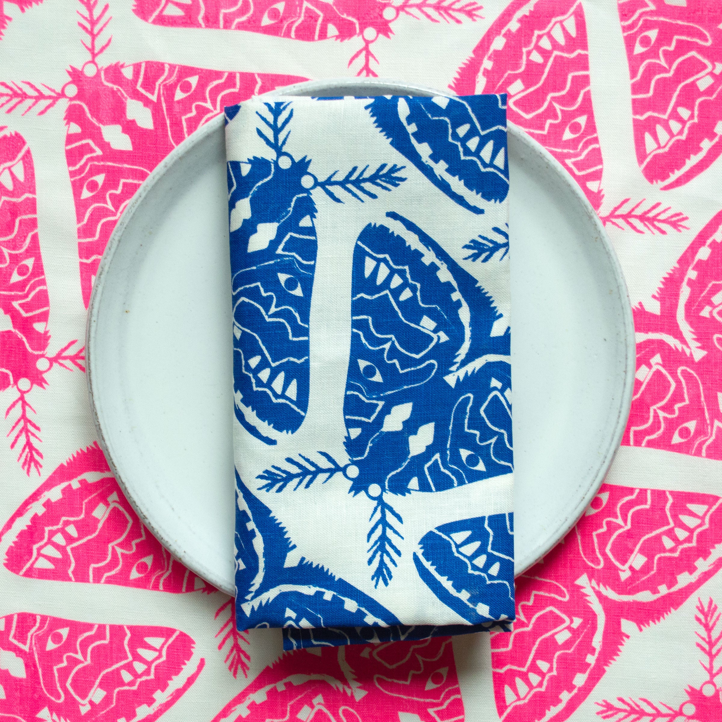 Electric Blue Moths 100% Linen Tea Towel