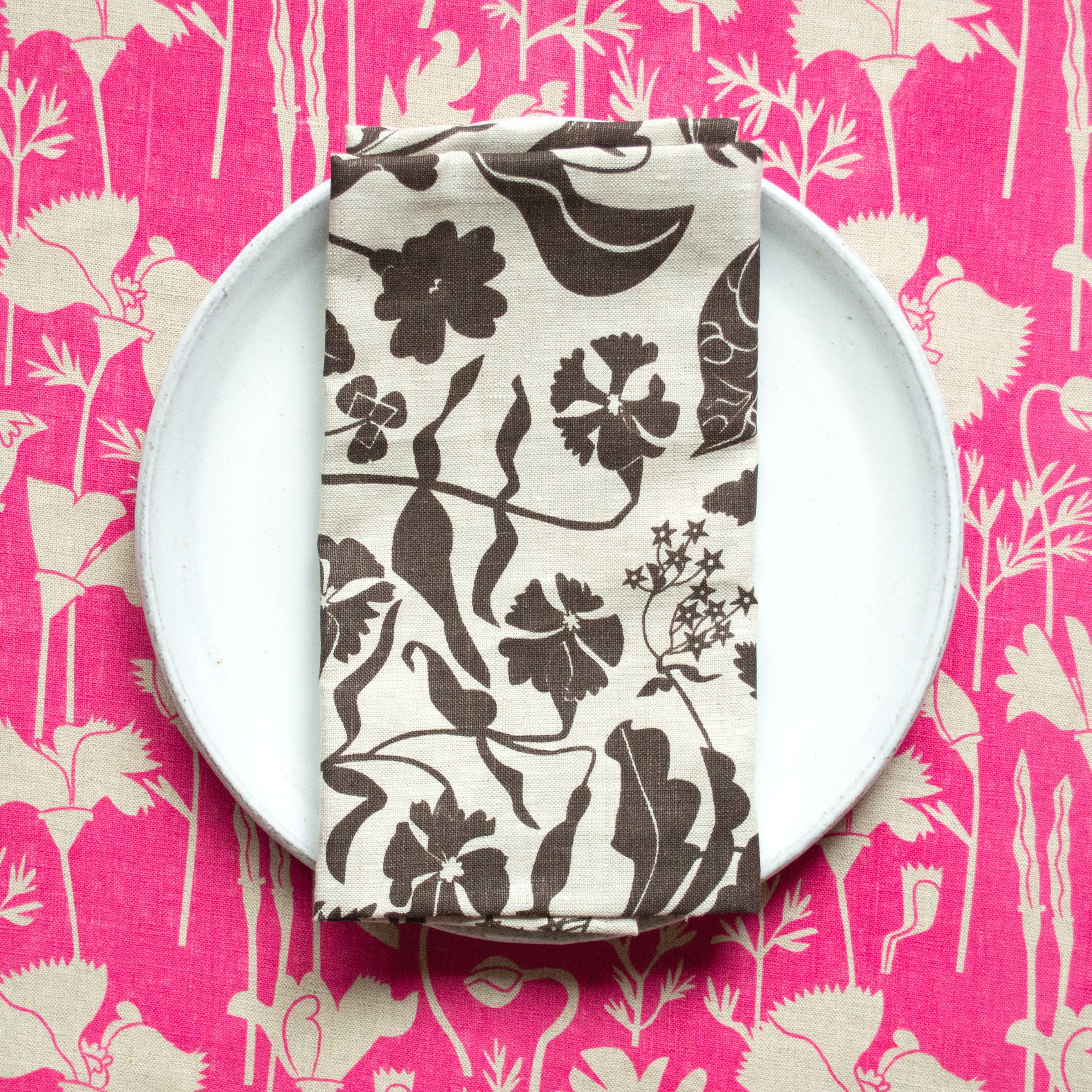 Raspberry Pink Poppies Linen Tea Towel