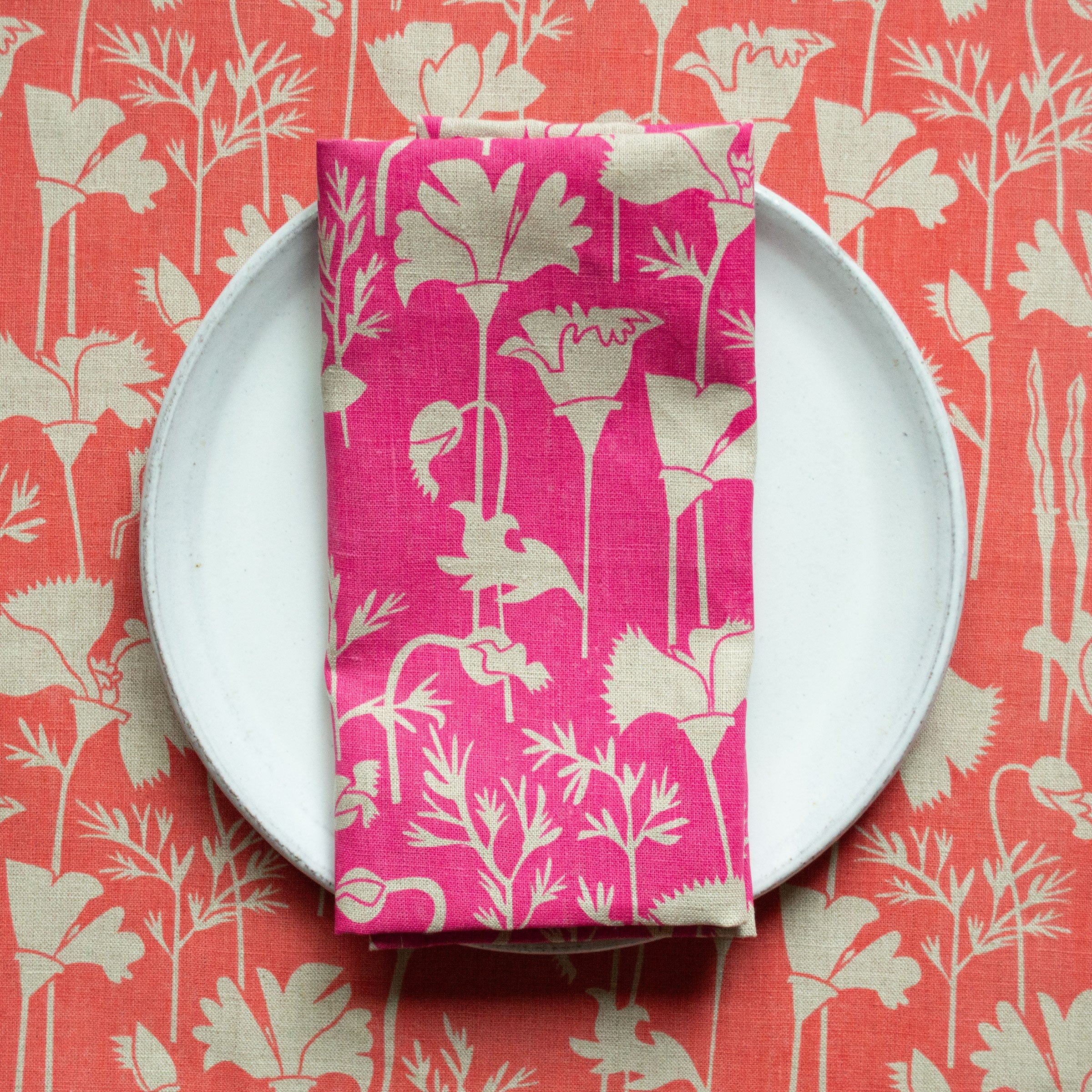 Poppies Linen Napkins in Tomato Soup on Natural