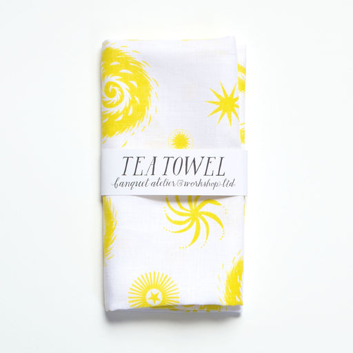 Yellow and White Fireworks Tea Towel