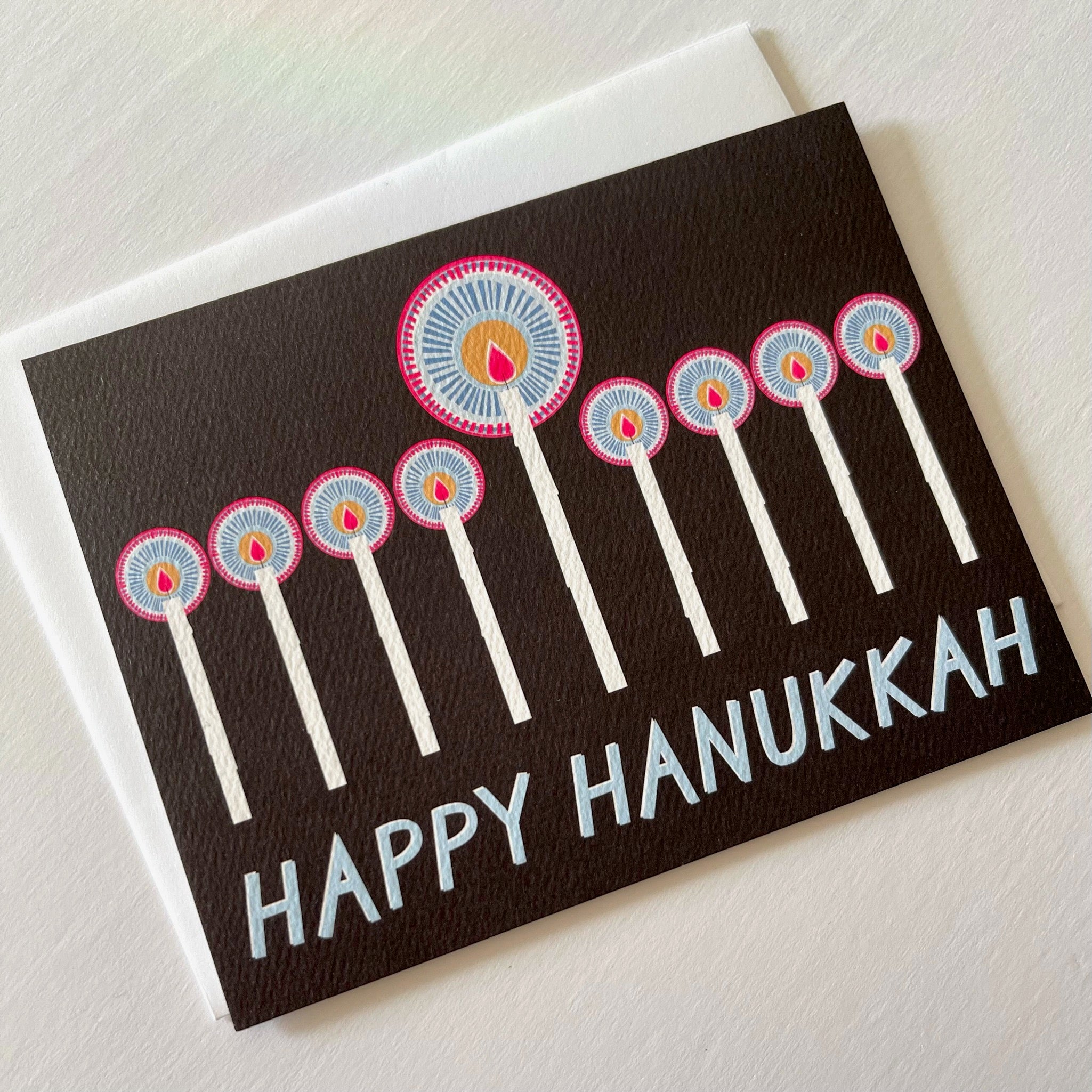Happy Hanukkah Note Card with Menorah for Festival of Lights