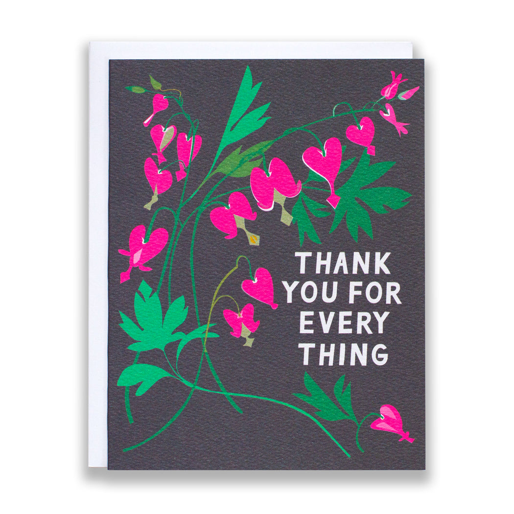 Bleeding Heart illustration / thank you for everything / thank you note card