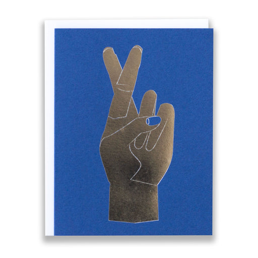 hand/good luck card/Fingers Crossed/silver foil/Electric Blue Note Card