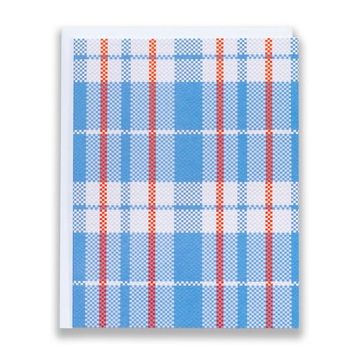 checkered tote/plaid shopping bag/shopper card/blank note card/blue and red bag