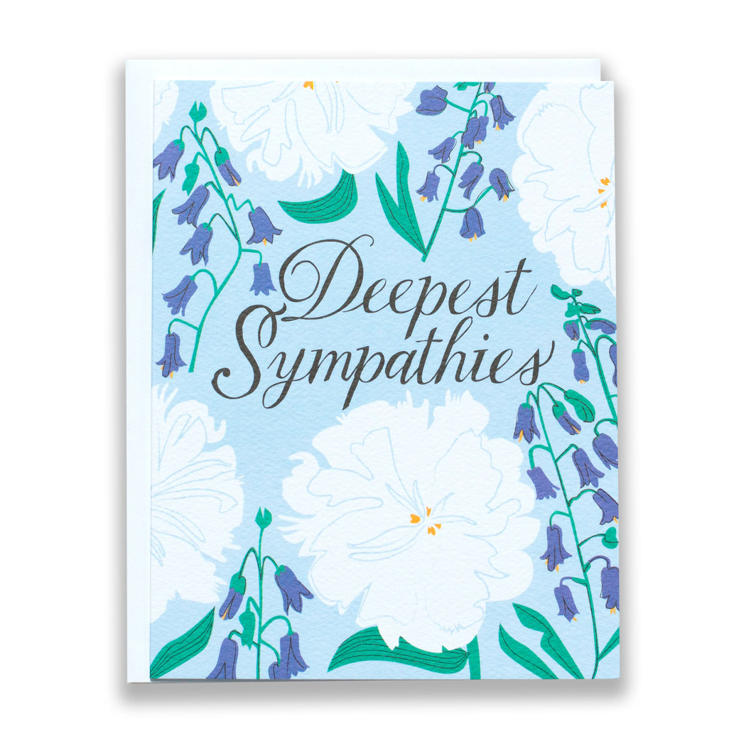 blue peonies and delphiniums, sympathy card, condolence card