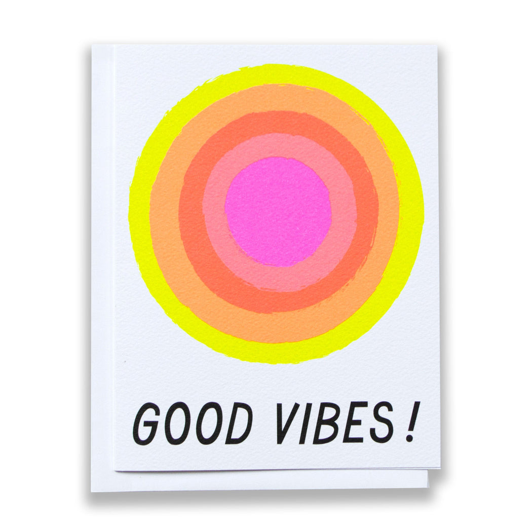 Good Vibes Card with a  glowing neon orb/sun