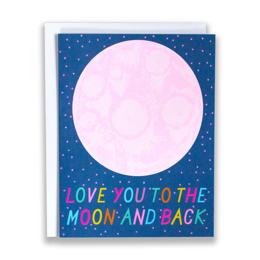 pink moon, love you to the moon note card, hand lettering, moon card