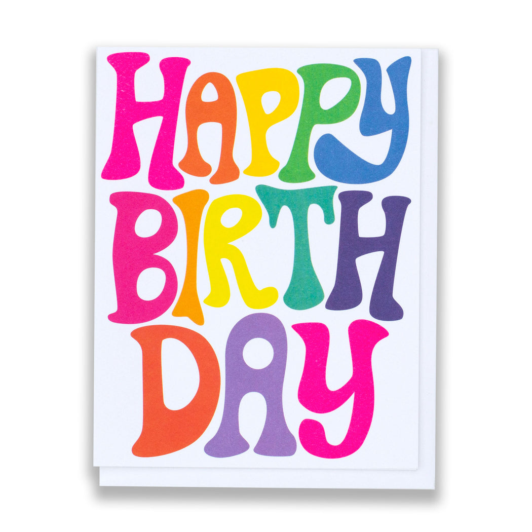 happy birthday, rainbow letters, bubble letters