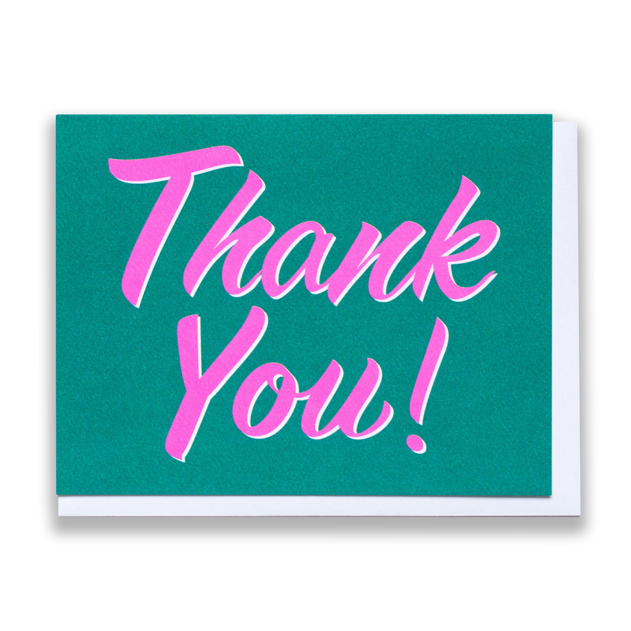 Neon purple on green thank you card